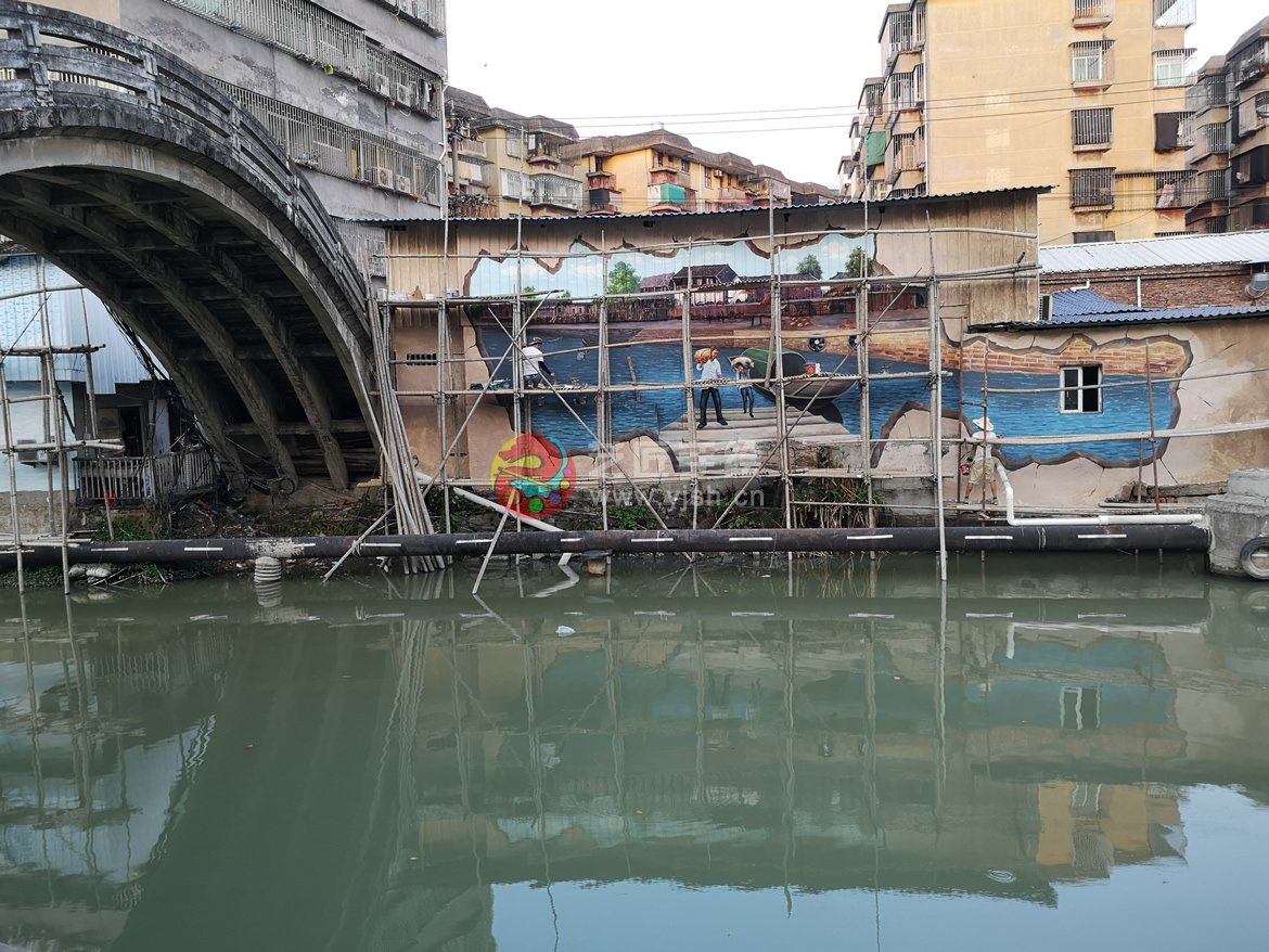 外墻彩繪壁畫江南水鄉